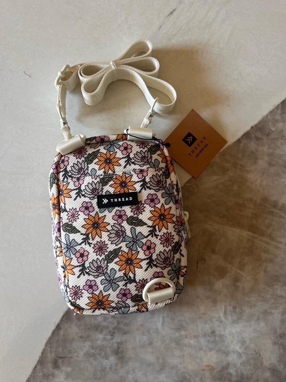 THREAD Floral Crossbody Bag — Cream with Orange & Pink Flowers